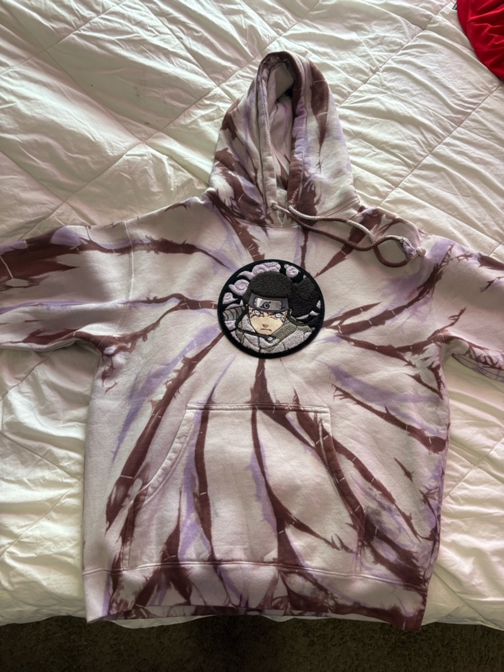 Tie-Dye Lavender & Brown Pullover Hoodie with Graphic Patch